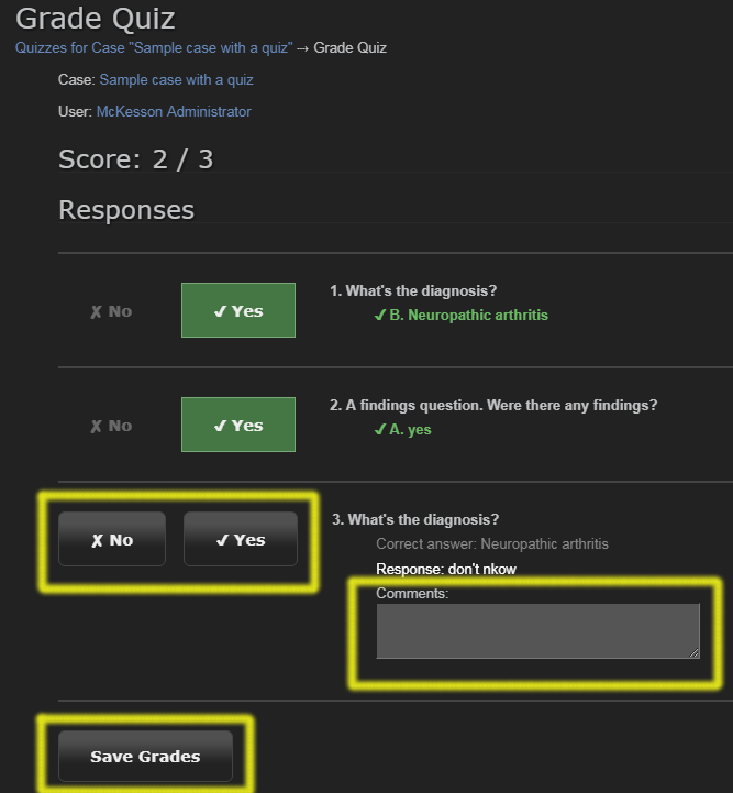 quiz grading page